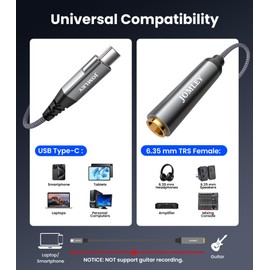 JOMLEY USB C to 1/4 Headphone Adapter 20CM, 1/4 Inch 6.35mm TRS Female to USB C Stereo Jack Headphone Adapter Cable for Amplifiers, Mixers, Home Theater, Smartphones, Laptops