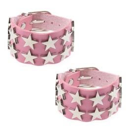 FM FM42 Pink PU Simulated Leather Star Rivets Studded Buckle Adjustable Bracelet, Pack of 2 PCs
