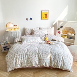 LifeTB 3 Pieces Girls Comforter Set Twin XL Pink Flower Bedding Comforter Boho Floral Farmhouse Comforter with 2 Pillowcases All Seasons Floral Comforter Fluffy Cozy Vintage Botanical Comforter Set