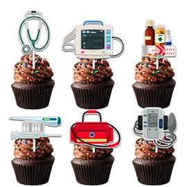 18pcs Glitter Stethoscope Medical Detector Dessert Cupcake Topper Pick for Nurse Doctor Medical Equipment Theme Decorations Men Women Happy Birthday Party Decor Supplies