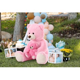 MorisMos Giant Teddy Bear Stuffed Animals for Girlfriend, 43 in Large Stuffed Bear, 2-in-1 Mommy and Baby Teddy Bear for Baby Shower, Pink Teddy Bear Plush Toys Gift for Kids Birthday Mother's Day