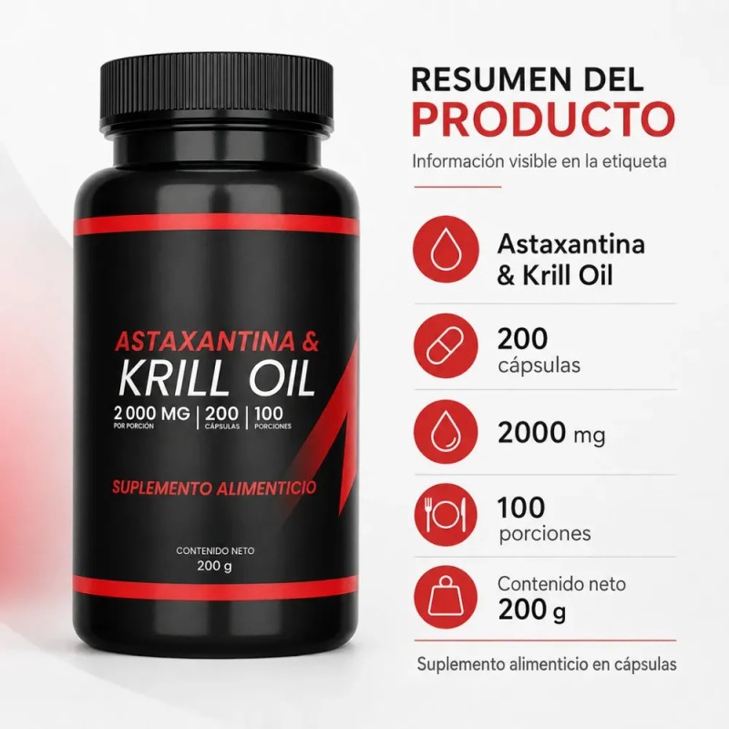 Krill Oil 2000 Mg Con Astaxantina 200 Cápsulas 100 Porciones
