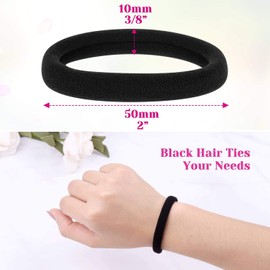 ACEmedia50 Pcs Thick Black Hair Ties Large Elastics Bulk Hair Ties Stretch Hair Bands Ponytail Holders for Thick Heavy and Curly Hair
