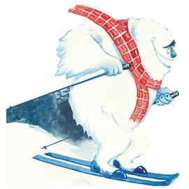 SP12155 Skiing Yeti Cartoon Smiling Abominable Snowman Cardboard Cutout Standee Standup