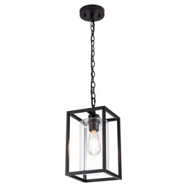 MAYNA 1-Light Farmhouse Pendant Light, Black Metal Cage Light Fixtures with Adjustable Chain and Glass Shade,Hanging Lights for Kitchen Island,Porch,Hallway