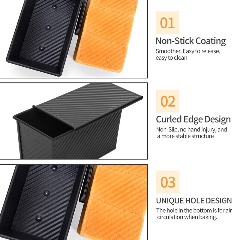 CHEFMADE Pullman Loaf Pan with Lid 2 Pcs, 1Lb Dough