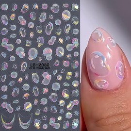 Water Bubble Nail Art Stickers Summer 3D Embossed Bubble Nail Decals 3PCS Colored Shiny Cute Dreamy Bubbles French Tip Design Summer Nails Adhesive Stickers Accessories for Women DIY Nail Decorations