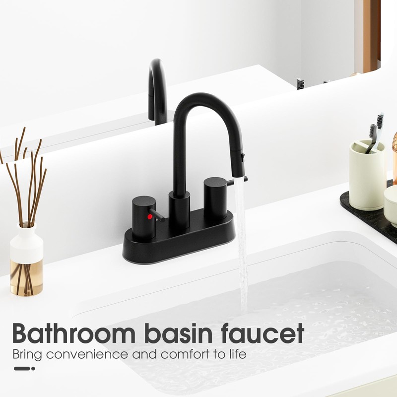 NOHALIPY Stainless Steel Matte Black Bathroom Faucet with Pull Out