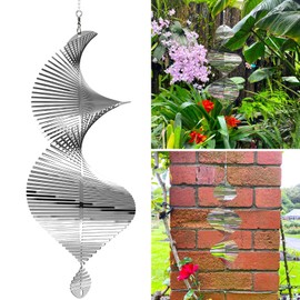 Spiral Oval Wind Chime Metal Garden Ornament Decor 360 Degrees Spinners Hanging Sign Tree Pendant Suncatcher For Outdoor Indoor Home Bedroom Living Room Window Corridor Yard Decoration (Oval)