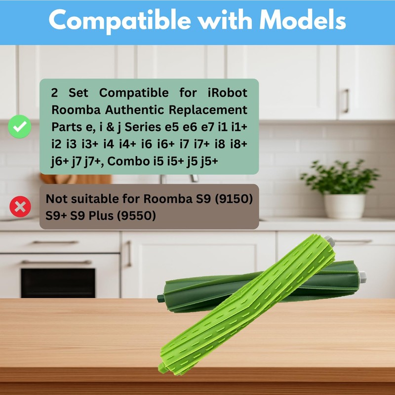 2 Set Replacement Rubber Roller Brushes Compatible for iRobot Roomba