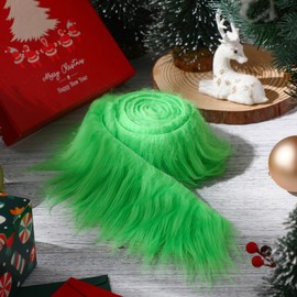 Tatuo Christmas Faux Fur Ribbon Faux Fur Ribbon Trim Faux Fur Fabric Roll Winter Holiday Garland Ornament for Christmas Tree Wreath Bows Clothing Party Supplies (Green,2 Inch X 1.5 Yard)