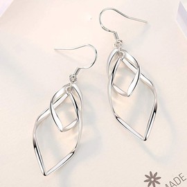 Kamise Silver Drop Earrings for Women, 925 Sterling Silver Double Twist Wave Endless Drop Earrings, Dangle Hook Earrings Gifts for Christmas Birthday Valentines Anniversary Wedding with Jewellery Box