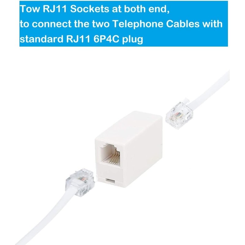 Long Telephone Extension Cord 10 FT, White, Phone Cable Line