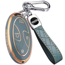 7 Buttons Compatible with Hyundai Key Fob Cover Accessories, Fits for Sonata Santa Fe Tucson KONA Grandeur Ioniq 6, Soft TPU Key Case with Leather Keychain (Gray)