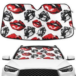 Leopard Lip Red Color Heart Windshield Sunshade Car Sun Shade Blocks UV Rays Visor Protector Accordion Folding Sun Reflector Auto Sunshade for Truck SUV