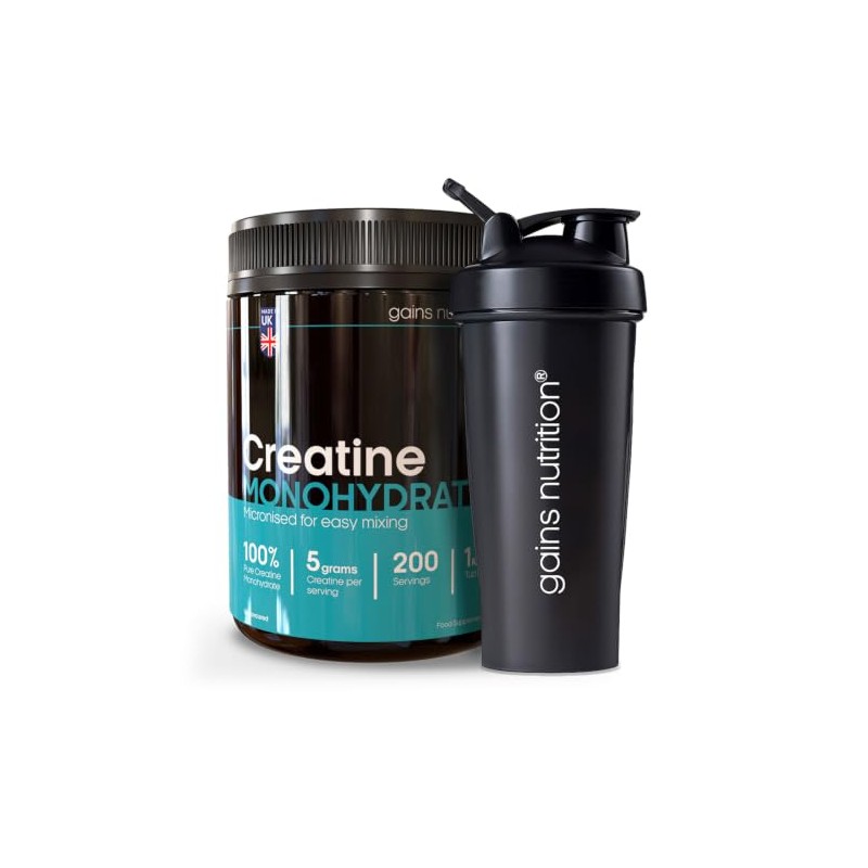 GN Creatine Monohydrate Powder, 1kg, with 600ml Shaker, for Muscle