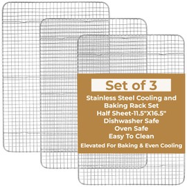 3 Pack Cooling Racks, 16.5 x 11.8 Inch Stainless Steel Cooling and Baking Rack Set 1/2 Sheet Baking Racks for Oven Cooking Roasting Grilling Heavy Duty Tight-Wire Metal Mesh Oven Rack, Dishwasher Safe