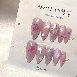 [In-store special discount] Y2K 2-color giant star handmade nail tip - short coffin / [입점초특가할인]Y2K 2컬러 대왕별 수제네일팁 - 숏코핀