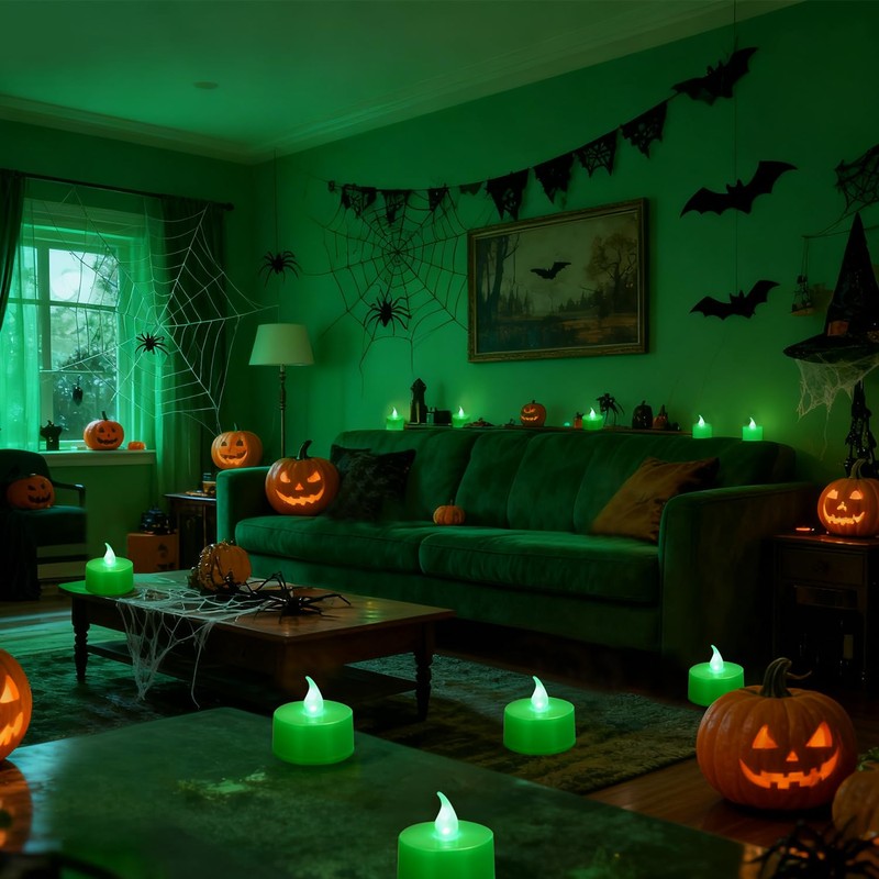 KOABY 12 Pack Green Light Non-Flickering Flameless Tea Lights, Green