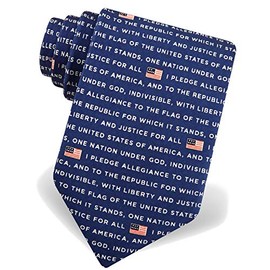 Men's 100% Silk Blue Patriotic Pledge of Allegiance American Flag Necktie Tie