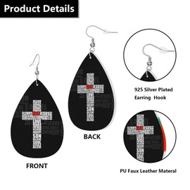 Christian Cross Faux Leather Earrings for Women,Cross of Religious Words Earrings Teardrop Dangle Leather Earrings for Women
