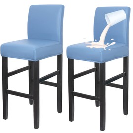 SONNACH PU Bar Stool Covers for Counter Height, Low Back Stool (Light Blue, 2)