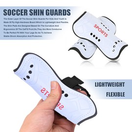 Youth Soccer Shin Guards for Kids Shin Pads Child Calf Protective Gear Protective Soccer Equipment for Boys Girls Children 3-15 Years Old (White, Size M)
