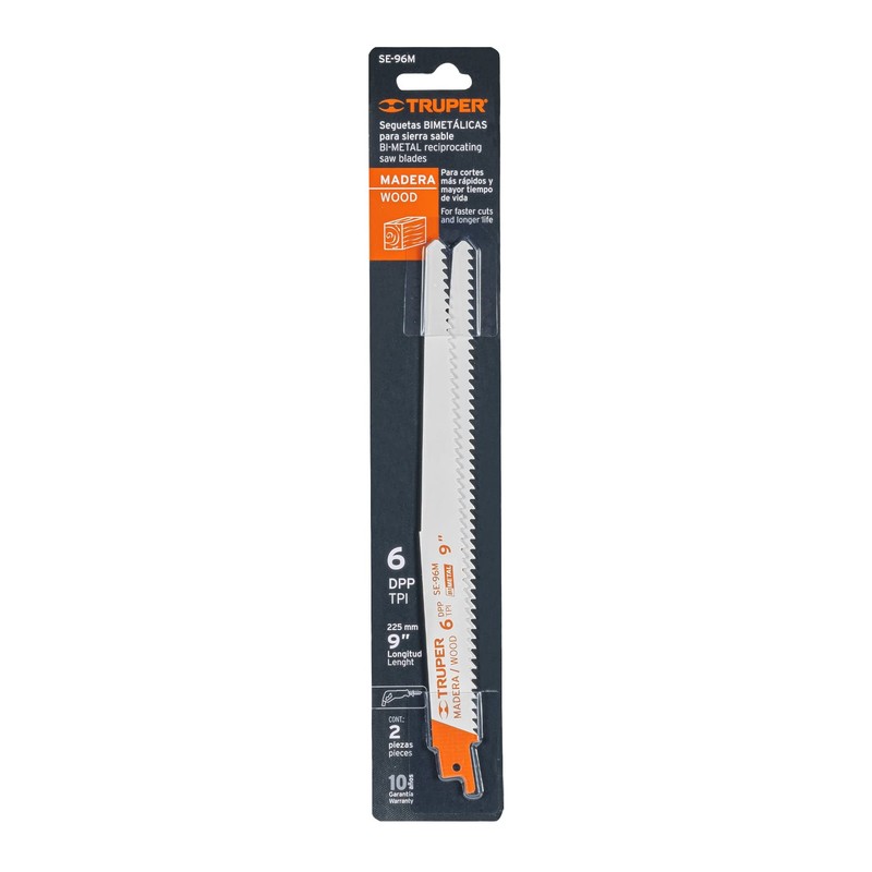 Truper SE-96M, 2 Seguetas bimetálicas para sierra sable, para madera,