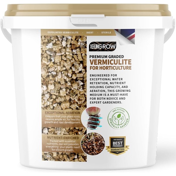 UK GROW Premium Bucket of Vermiculite – High-Quality Water and