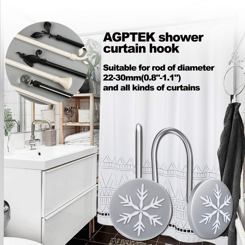AGPTEK 12 PCS Anti-Rust Decorative Shower Curtain Hooks for Home,