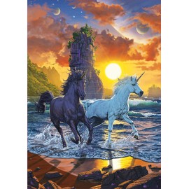 Educa - Unicorns on The Beach, Vincent HIE - 1000 Piece Jigsaw Puzzle - Puzzle Glue Included - Completed Image Measures 26.8" x 18.9" - Ages 14+ (19025)