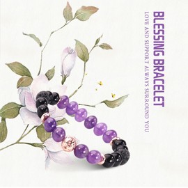 Natural Stone Healing Prayers Relaxation Bracelets - Crystal Stone Bracelet for Women,Negative Energy Protection Yoga Wellness Get Well Soon Gift for Women,Soothing Bracelet(Amethyst+ Black Agate)