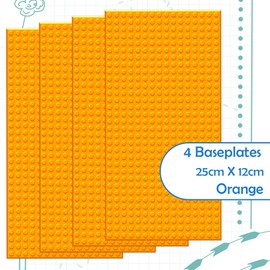WALWAL 4-Pack Classic Baseplates,Durability 5" x 10" Building Brick Base Plates, Compatible with All Major Brands, Ideal for DIY Tabletop & Play Wall(Orange)