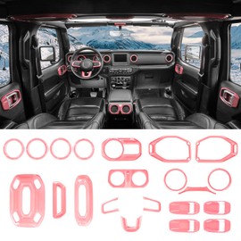 Jeliker for Wrangler JL Interior Trim Kit Pink Dashboard for Jeep Wrangler JL JLU Gladiator JT 2018-2023 Pink Interior Accessories 21pcs