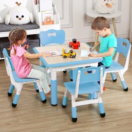 MilleLoom Kids Table and Chairs, Height Adjustable Children Table with 4 Chair Set, Kids Tables for Age 2-10, Graffiti Desktop, Children Multi-Activity Table for Classrooms,Daycares,Home