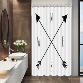 JAWO RV Camping Shower Curtain for Camper Trailer Camping Bathroom, Compass and Arrows N - S - E - W, Shorter and Narrow Shower Curtain with Hooks Set, 36x70Inches
