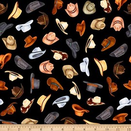 QT Quilt Fabrics Digital Lil' Bit Country Cowboy Hats Black