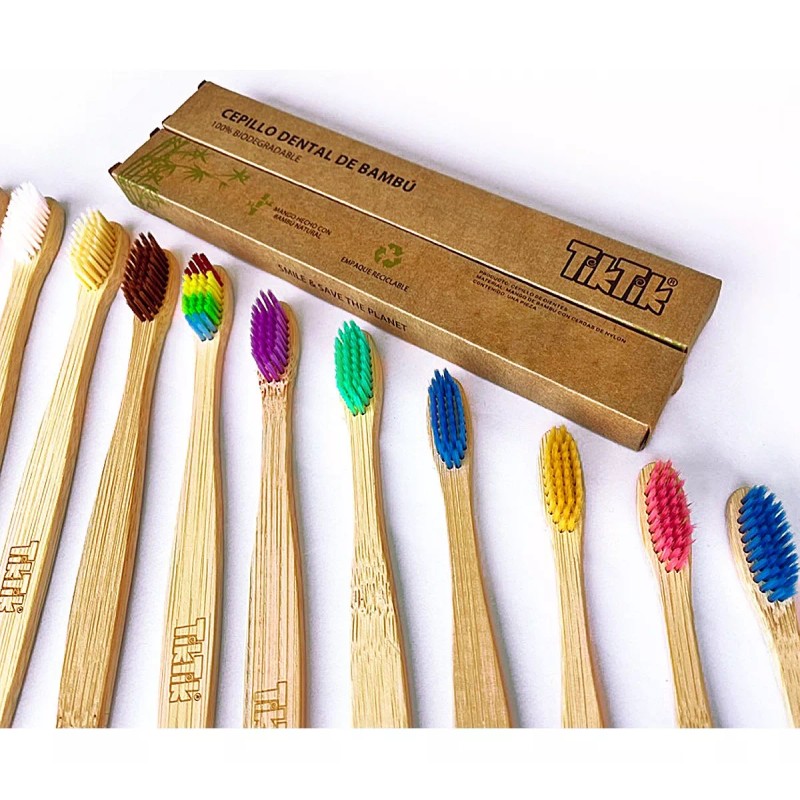 Tiktik Cepillo De Dientes Bambu Ecologico Adulto 30pz Biodegradable Color