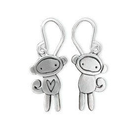 Mark Poulin Sterling Silver Sock Monkey Earrings - Unique and Adorable Monkey Charm Earrings