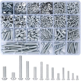 Vwoqiy Vwoqiy 1080 Pcs Round Head Screws Nuts Flat Washers Assortment Kit, M3 M4 M5 M6 Cross Pan Head Machine Screws and Hex Bolts and Nuts Sets - 900g/16 Size (silvery 1080)