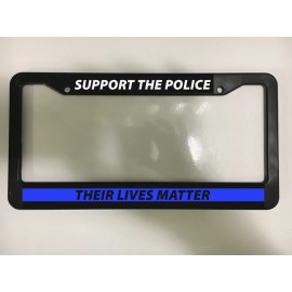 SUPPORT LAW ENFORCEMENT POLICE LIVES MATTER BLUE Black License Plate Frame NEW