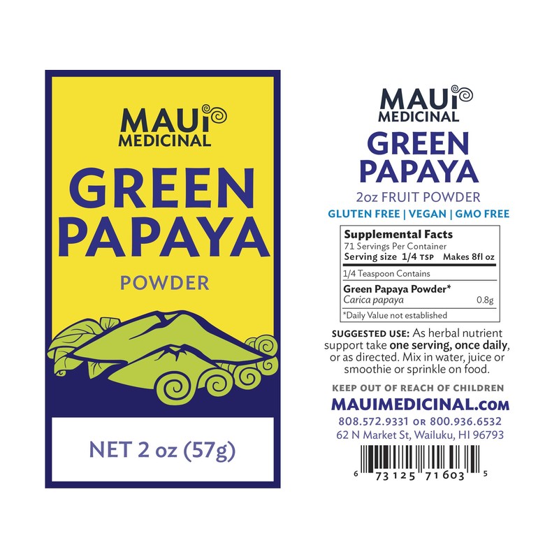 Maui Medicinal Herbs Green Papaya Fruit Powder 2oz Zip-Pouch