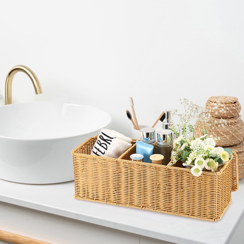 Sumnacon Wicker Storage Basket with Lid, Rectangular Narrow Baskets for