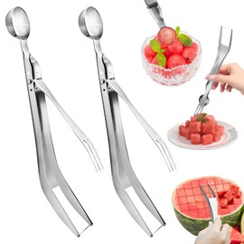 2Pcs Watermelon Slicer Tool Fork 3-In-1 Fruit Fork Fruit Cutters Stainless Steel Watermelon Cutter Thicken Portable Cutter Slicer Tool Utility, Cutting Practical Gadgets for Home Kitchen Camping