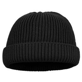 Clakllie Trawler Beanie Watch Hat Winter Warm Knit Caps Roll-up Edge Fisherman Hat Ski Cuff Skullcap for Men,S-Black