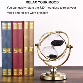 SuLiao Hourglass 60 Minute, 720° Rotating Black Sand Timer Clock, Reloj De Arena 1 Hora, Vintage Brass One Hour Glass Sandglass for Gifts, Home, Desk, Office Decor