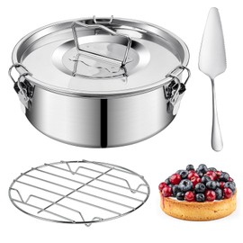 Supkiir Flan Pan Flanera Mold, Stainless Steel Moldes Para Flan with Handle Lid, Flan Maker for 6 Quart Instant Pot Come with Rack and Spatula Flan Molds for Baking Dishwasher Safe