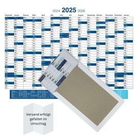 Wall Calendar Year Planner 2025 14-Month Calendar Wall Planner Office Planner XXL 100 x 69 cm Folded in Envelope