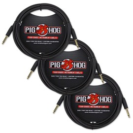 Pig Hog PCH10BK Black Woven Instrument Cable, 10ft - 3-Pack