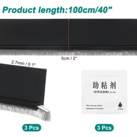 uxcell 3 Pcs Door Sweep for Bottom of Door, 2" x 40" Door Draft Stopper with Brush Weather Stripping with Self Adhesive for Exterior & Interior Doors Blocker Dust Cold Heat Noise, Black